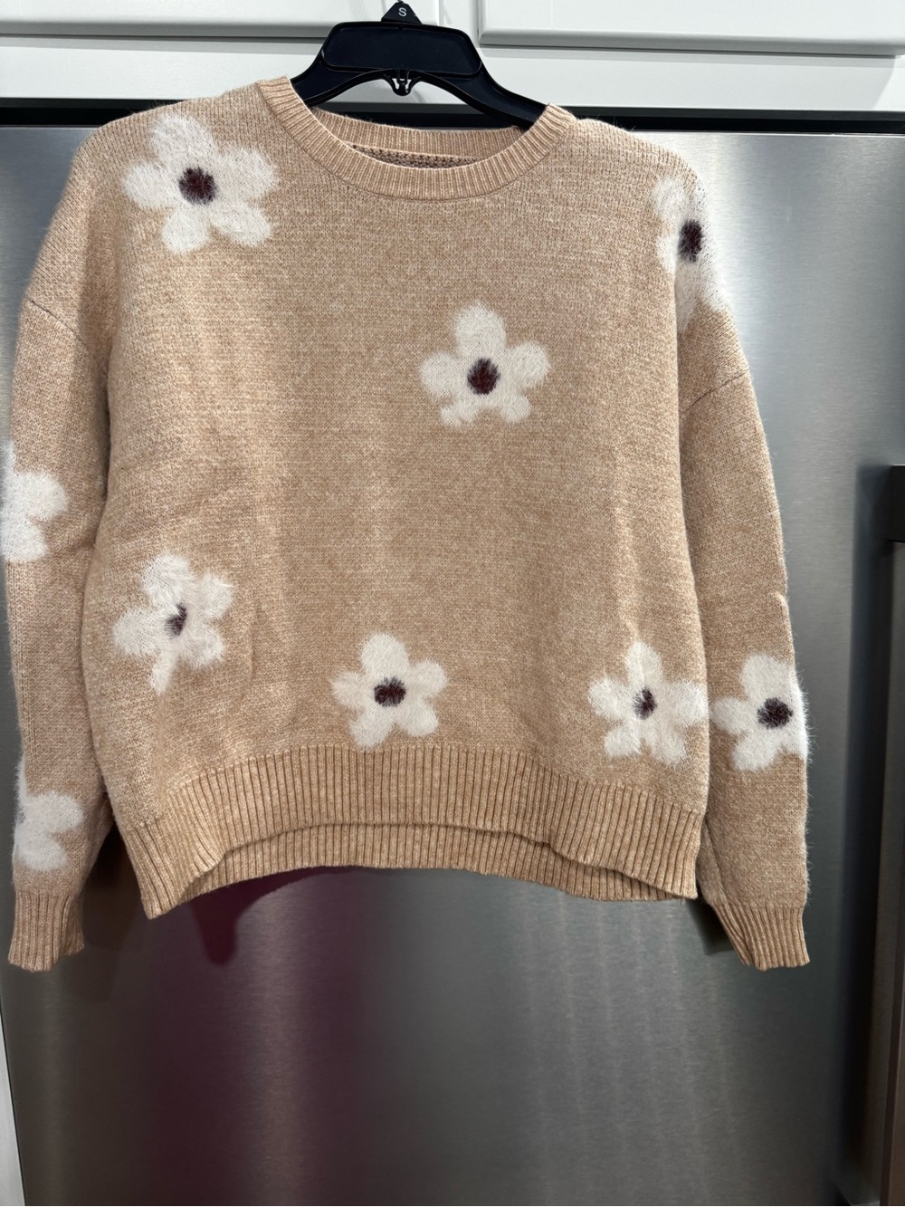 Beige Floral Crewneck Sweater